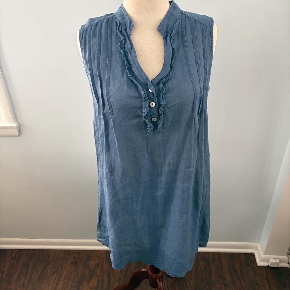 Alessia Pacini Linen Italy Ruffled V-neck Lightweight Beach Cover…